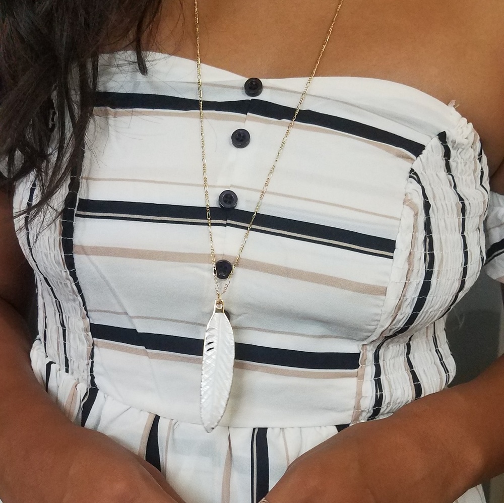 LAST//BEVERLY IVORY NAVY TAN STRIPED MAXI ROMPER - Picture 8 of 8